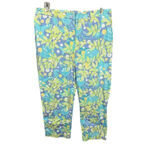 Vtg Lilly Pulitzer Crop Pants Capri‎ Blue Fish and Crab Reef Vine 10 Cotton